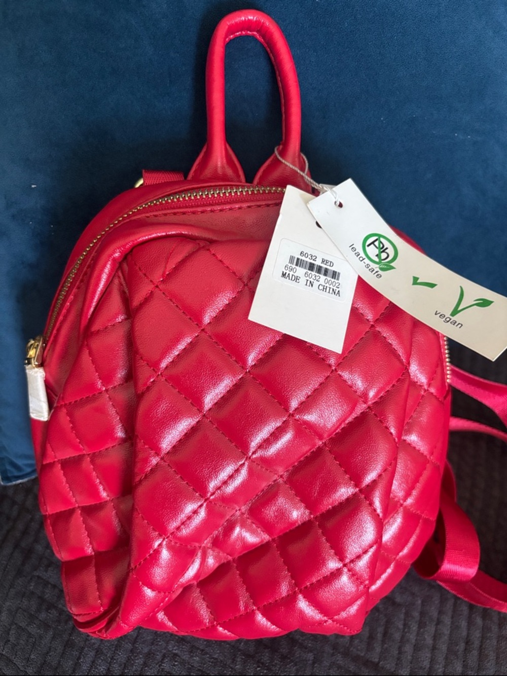 Vegan Quilted Red Mini Backpack - Women Bags